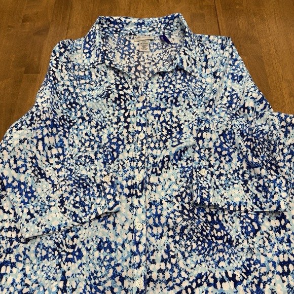 Catherines top womens 1XWP petite abstract colorful button up career office work - Picture 4 of 11